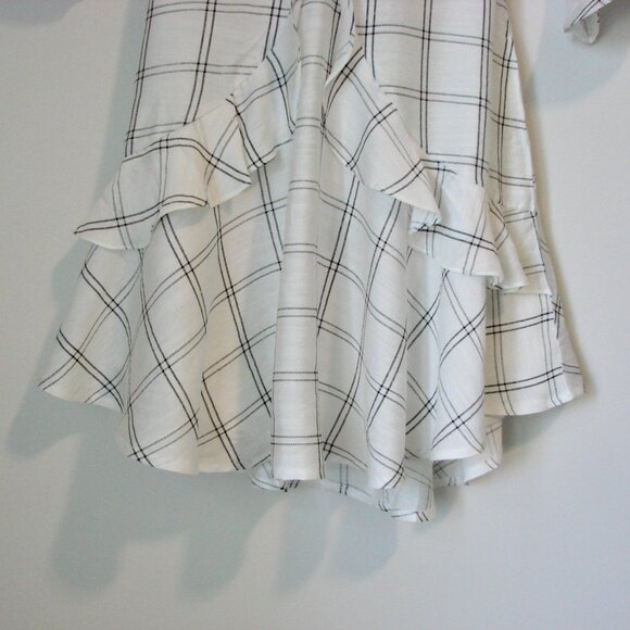 Saints + Secrets Mini Dress White Black Check Ruffle Trim Keyhole Back Small NWT - Picture 11 of 16